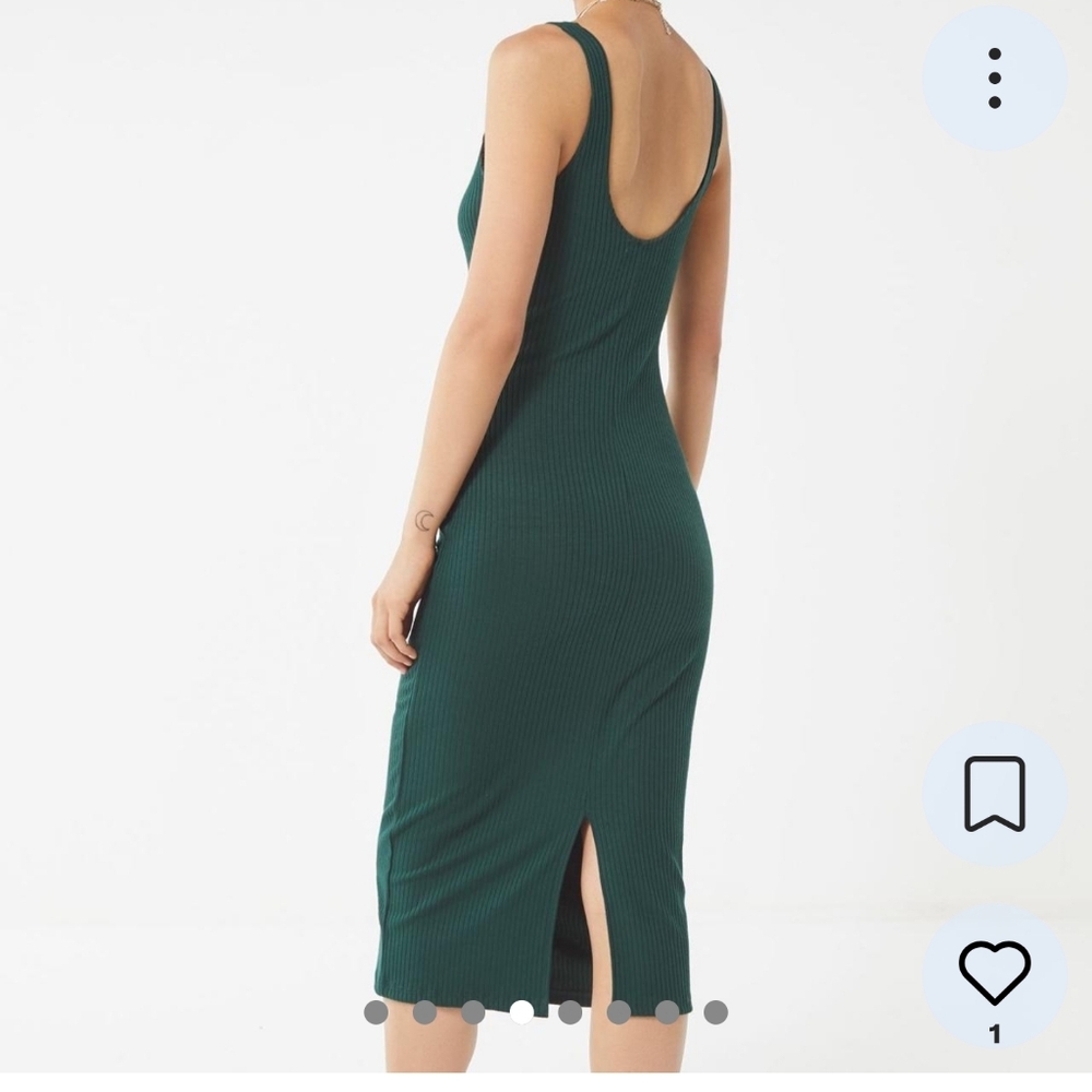 Urban Outfitters Forest Green Ribbed Midi Dress with Back Slit
